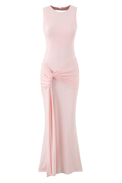 Pink Scoop Fitted Knotted Long Dress