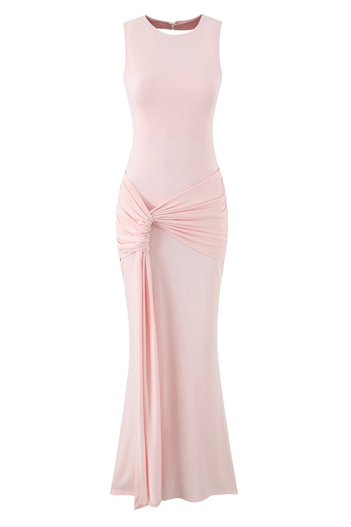 Pink Scoop Fitted Knotted Long Dress