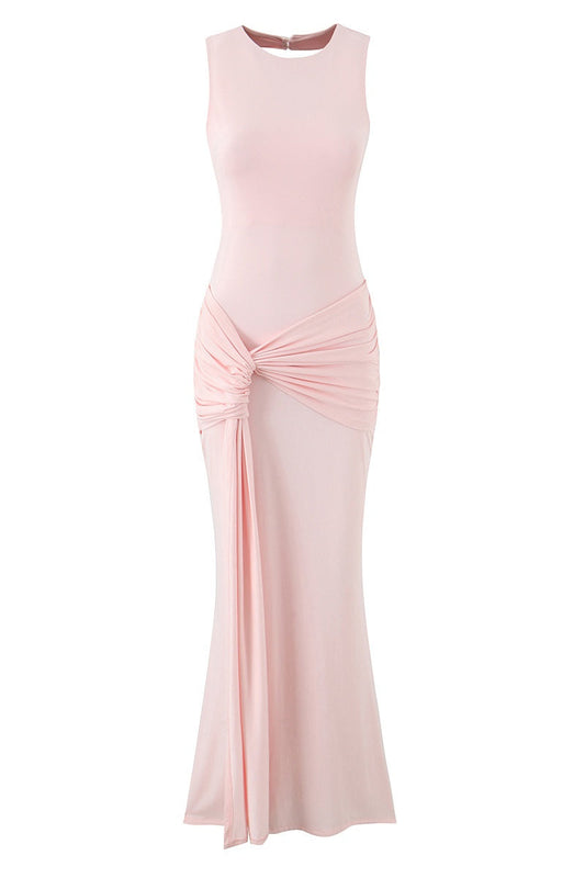 Pink Scoop Fitted Knotted Long Dress