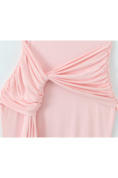Pink Scoop Fitted Knotted Long Dress