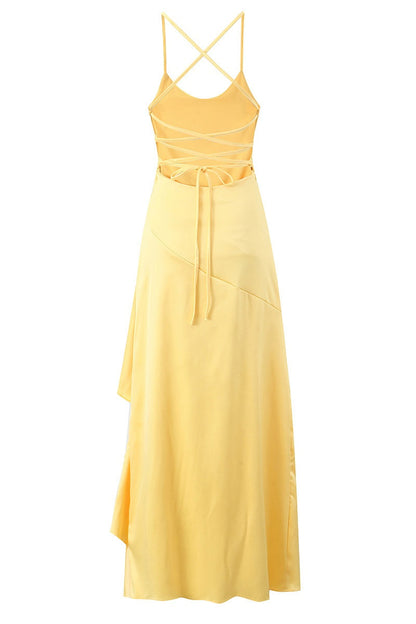 Pink Straps Frill Long Maxi Dress