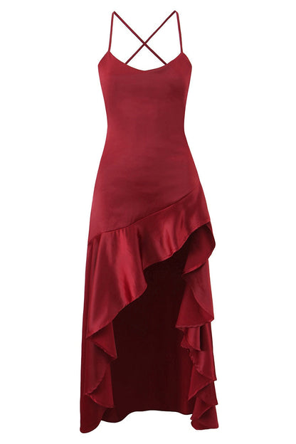Pink Straps Frill Long Maxi Dress