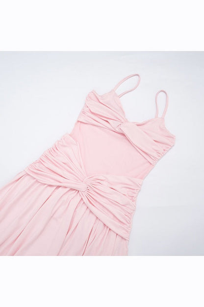 Pink Straps Twist Tie Long Dress