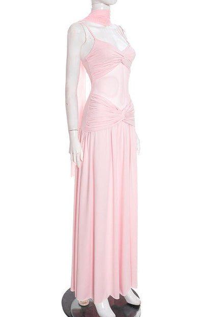 Pink Straps Twist Tie Long Dress