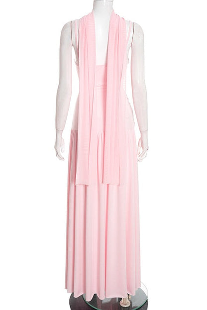 Pink Straps Twist Tie Long Dress