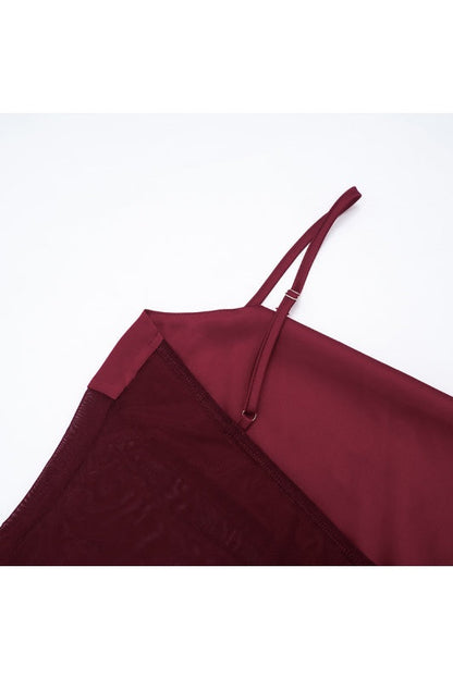 Straps Burgundy Sheer Draped Long Dress