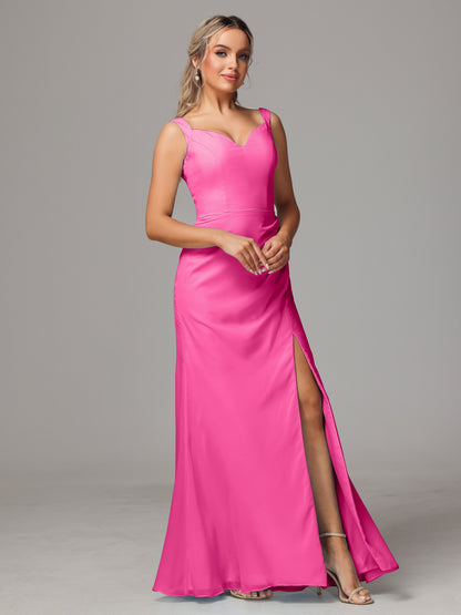 V Neck Sleeveless Chiffon Bridesmaid Dress With Slit