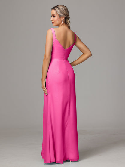 V Neck Sleeveless Chiffon Bridesmaid Dress With Slit