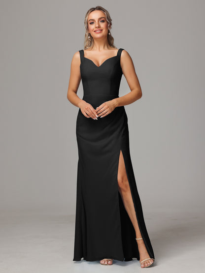 V Neck Sleeveless Chiffon Bridesmaid Dress With Slit