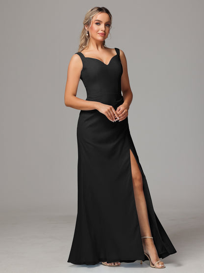 V Neck Sleeveless Chiffon Bridesmaid Dress With Slit