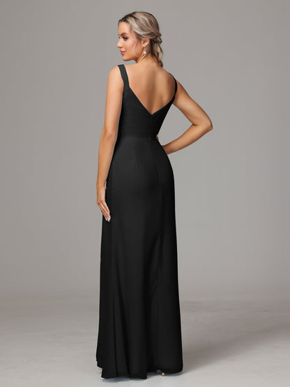 V Neck Sleeveless Chiffon Bridesmaid Dress With Slit