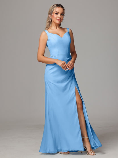 V Neck Sleeveless Chiffon Bridesmaid Dress With Slit