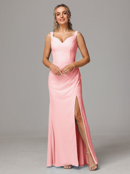 V Neck Sleeveless Chiffon Bridesmaid Dress With Slit