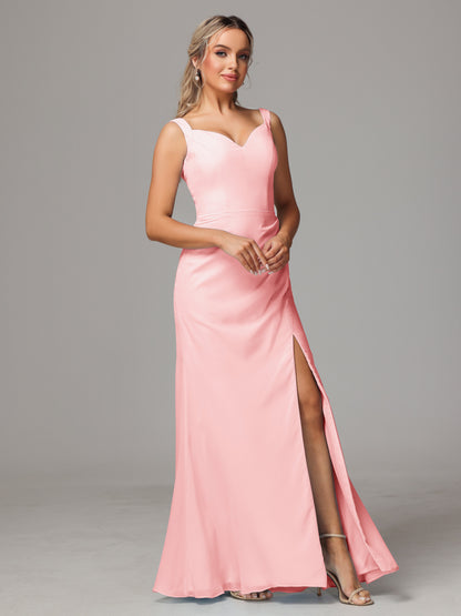V Neck Sleeveless Chiffon Bridesmaid Dress With Slit
