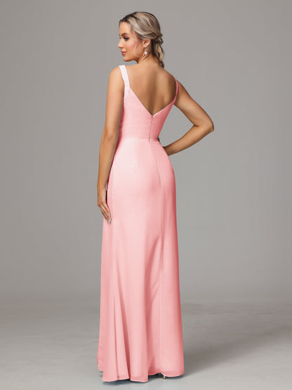 V Neck Sleeveless Chiffon Bridesmaid Dress With Slit