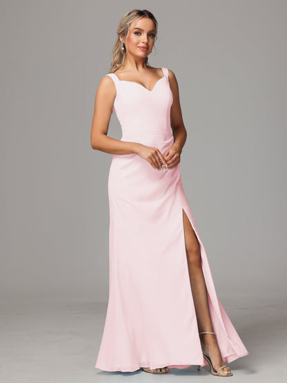 V Neck Sleeveless Chiffon Bridesmaid Dress With Slit