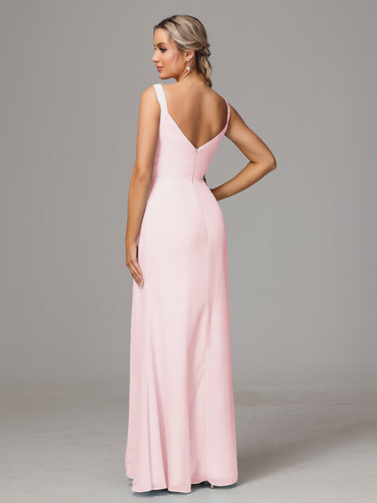 V Neck Sleeveless Chiffon Bridesmaid Dress With Slit