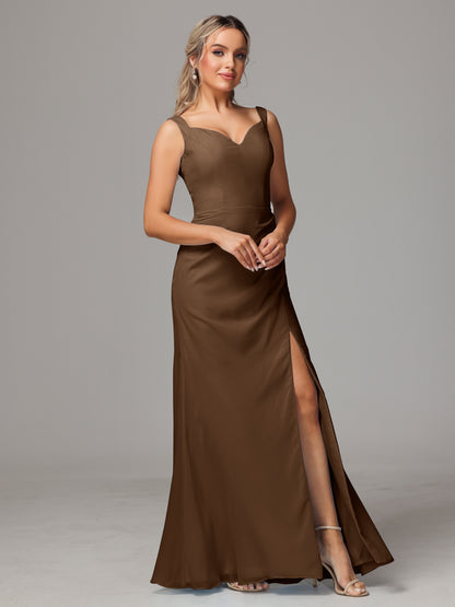 V Neck Sleeveless Chiffon Bridesmaid Dress With Slit
