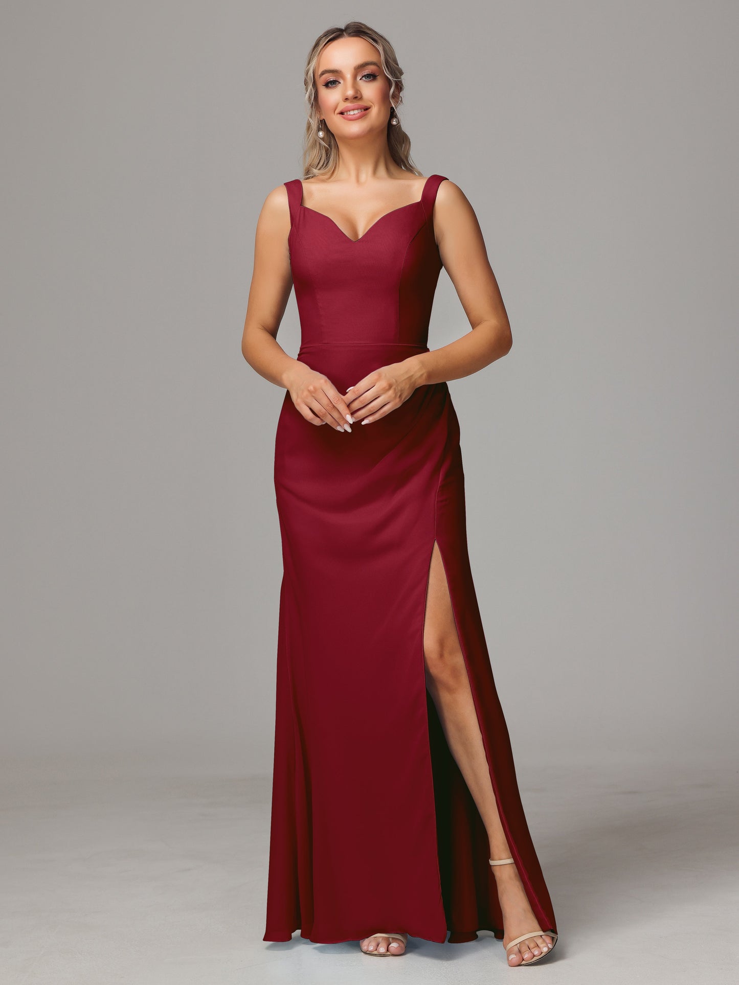 V Neck Sleeveless Chiffon Bridesmaid Dress With Slit