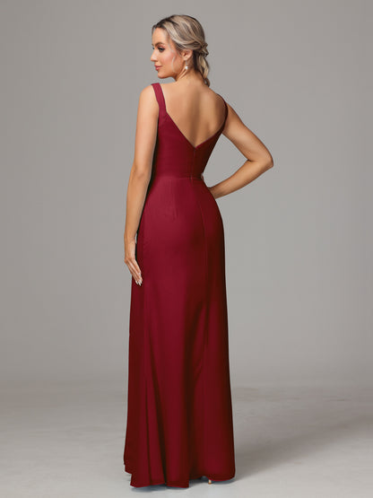 V Neck Sleeveless Chiffon Bridesmaid Dress With Slit