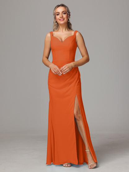 V Neck Sleeveless Chiffon Bridesmaid Dress With Slit