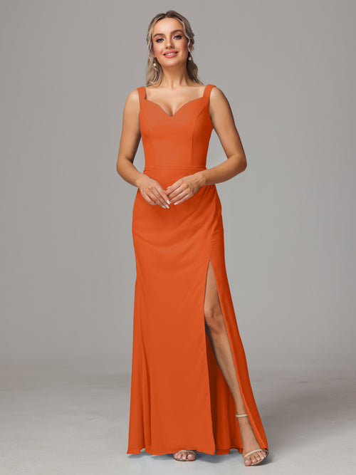 V Neck Sleeveless Chiffon Bridesmaid Dress With Slit