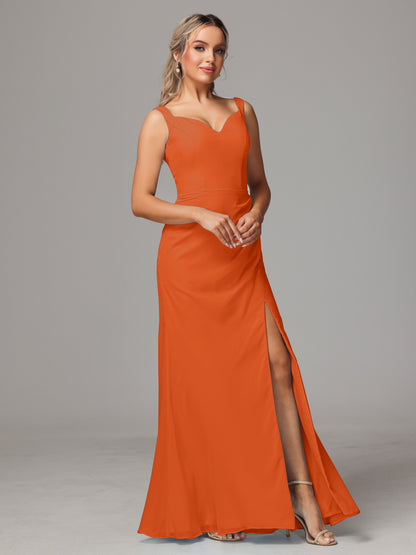 V Neck Sleeveless Chiffon Bridesmaid Dress With Slit