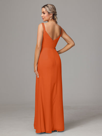 V Neck Sleeveless Chiffon Bridesmaid Dress With Slit