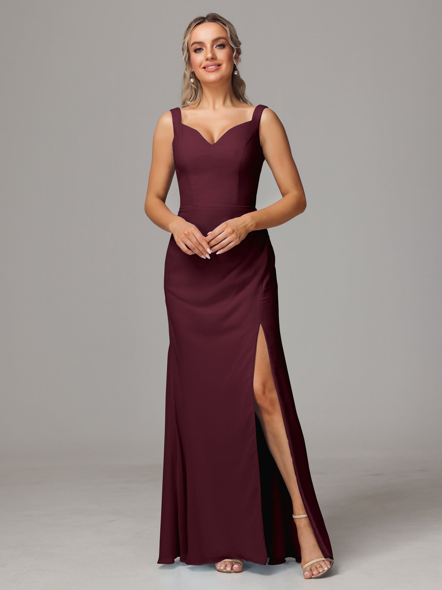 V Neck Sleeveless Chiffon Bridesmaid Dress With Slit