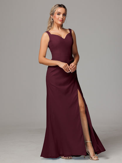 V Neck Sleeveless Chiffon Bridesmaid Dress With Slit
