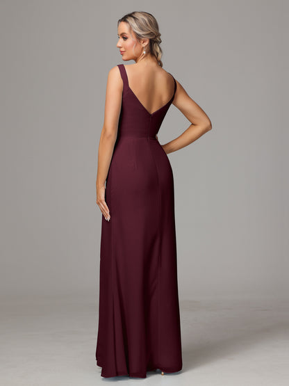 V Neck Sleeveless Chiffon Bridesmaid Dress With Slit