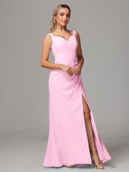V Neck Sleeveless Chiffon Bridesmaid Dress With Slit