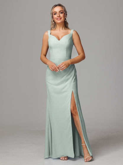 V Neck Sleeveless Chiffon Bridesmaid Dress With Slit