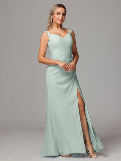 V Neck Sleeveless Chiffon Bridesmaid Dress With Slit