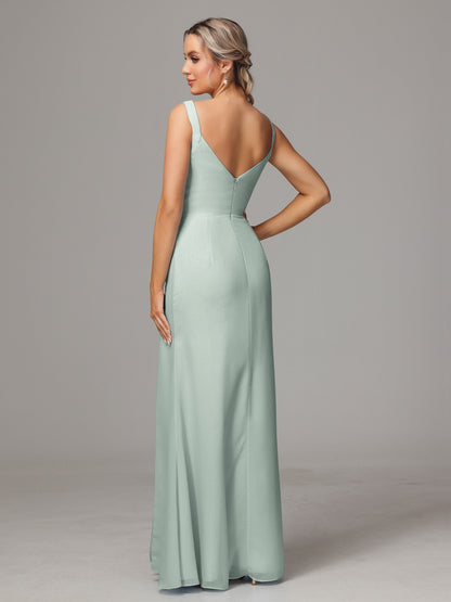 V Neck Sleeveless Chiffon Bridesmaid Dress With Slit