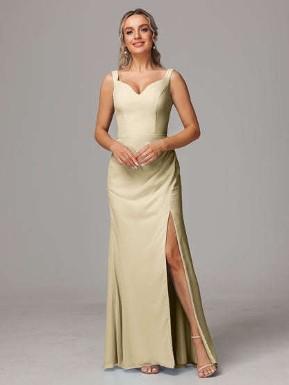 V Neck Sleeveless Chiffon Bridesmaid Dress With Slit