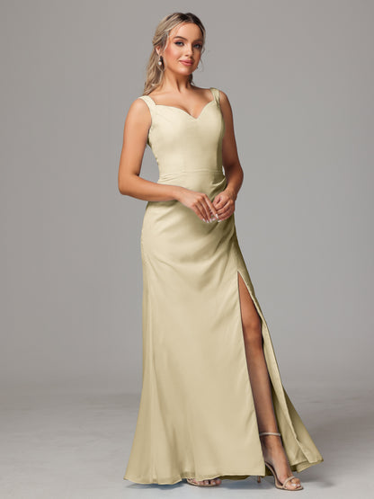 V Neck Sleeveless Chiffon Bridesmaid Dress With Slit