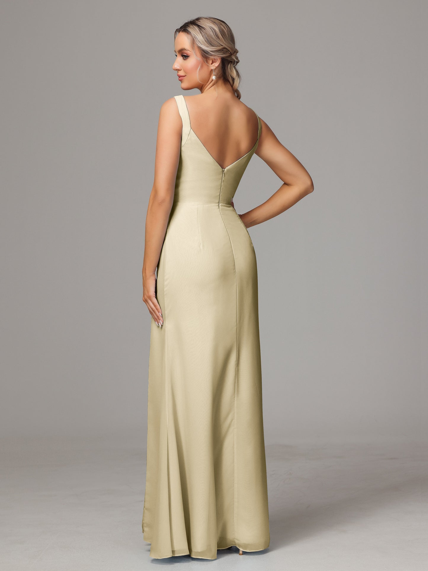 V Neck Sleeveless Chiffon Bridesmaid Dress With Slit