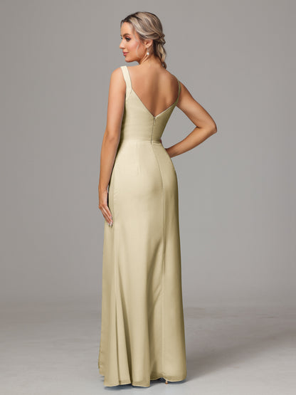 V Neck Sleeveless Chiffon Bridesmaid Dress With Slit
