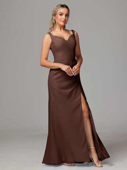V Neck Sleeveless Chiffon Bridesmaid Dress With Slit