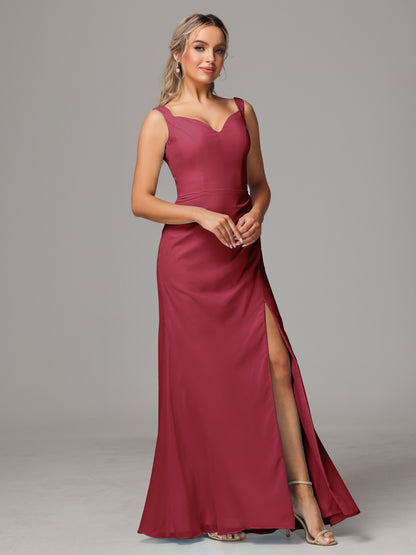 V Neck Sleeveless Chiffon Bridesmaid Dress With Slit