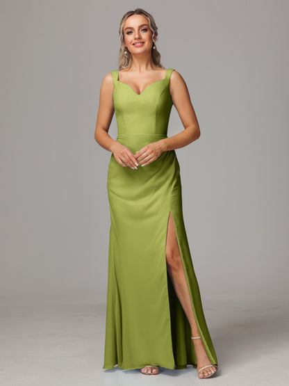 V Neck Sleeveless Chiffon Bridesmaid Dress With Slit
