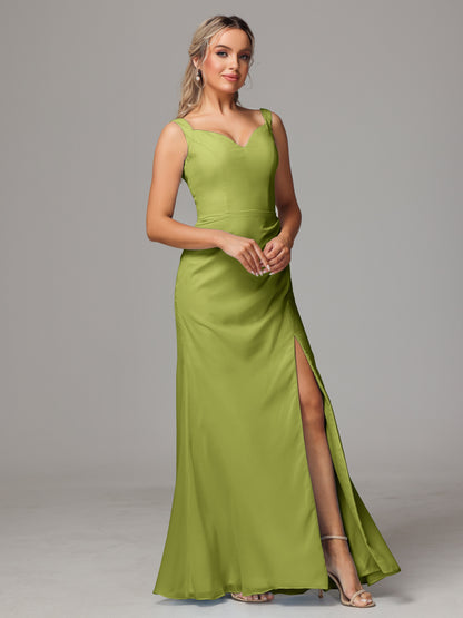 V Neck Sleeveless Chiffon Bridesmaid Dress With Slit