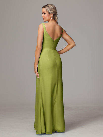 V Neck Sleeveless Chiffon Bridesmaid Dress With Slit