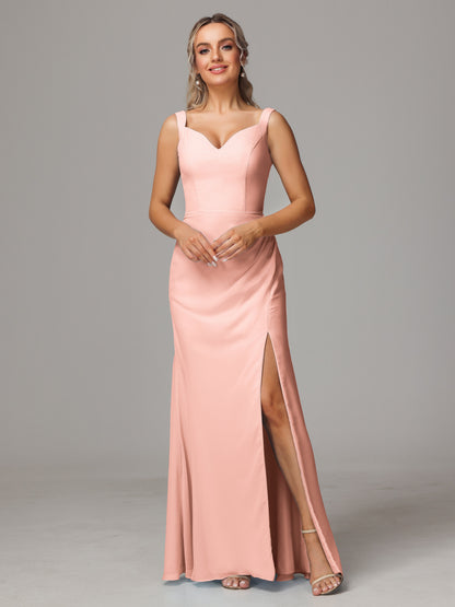 V Neck Sleeveless Chiffon Bridesmaid Dress With Slit