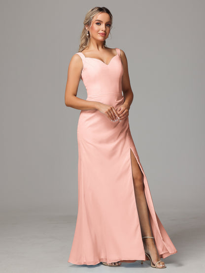 V Neck Sleeveless Chiffon Bridesmaid Dress With Slit