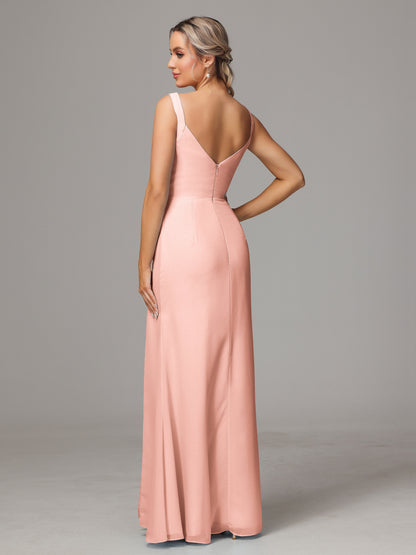 V Neck Sleeveless Chiffon Bridesmaid Dress With Slit