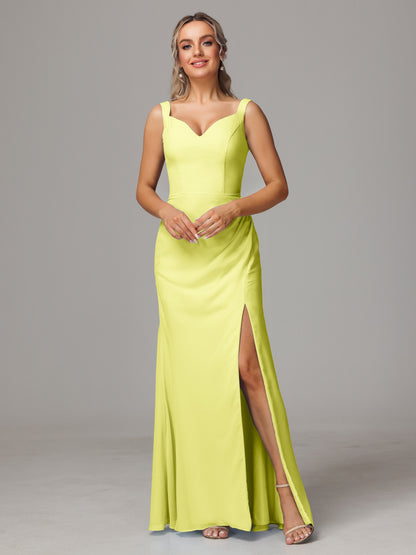V Neck Sleeveless Chiffon Bridesmaid Dress With Slit