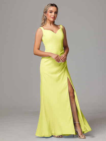 V Neck Sleeveless Chiffon Bridesmaid Dress With Slit