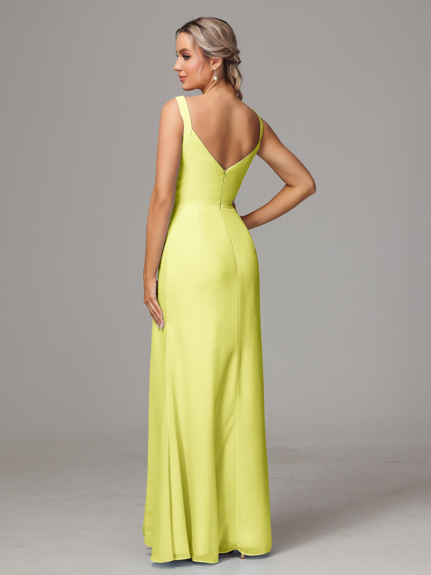 V Neck Sleeveless Chiffon Bridesmaid Dress With Slit